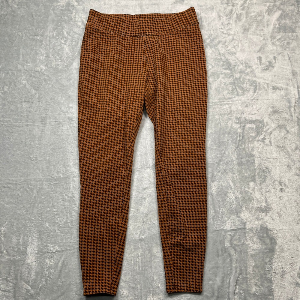 Lands' End Leggings Women Orange Black Houndstooth High Rise Stretch Size M